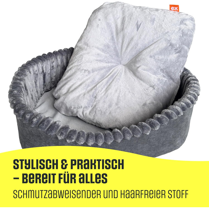 Лежанка для собак та котів, овал 60x50 см, сірий леопардовий принт, Velours, легко миється