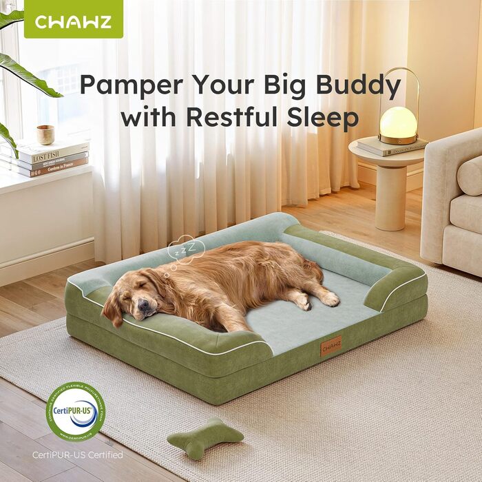 Ортопедичне ліжко для собак, 91x69 см, з іграшкою-кісткою, з охолоджуючого меморі-піни, миється, водонепроникне, неслизьке, велике ліжко для собак, світло-сіре (темно-зелене, L 107 x B 76 x H24 см)