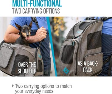 Рюкзак-переноска для тварин Sherpa 2-в-1, сірий, розмір M (43x27x28 см), дозволений авіакомпаніями, машинного прання, з сітчастим вікном, безпечними замками, легким каркасом