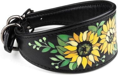 FAVPET Нашийник для собаки з м'якої шкіри з QR-кодом, широкий, для грейхаундів, віппетів, салюкі, лурджерів, галгу, поденко (XS, соняшник)