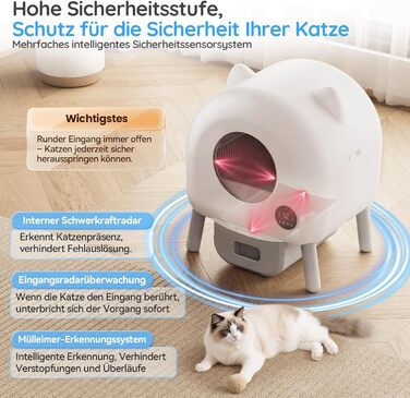 Автоматичний лоток для котів Devoko з самоочищенням, великий об'єм, керування через додаток, LED-підсвічування, для котів до 12 кг, килимок в комплекті