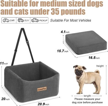 Автокрісло для собак середніх порід до 15 кг з ременем безпеки, сіре, знімний та миючий чохол