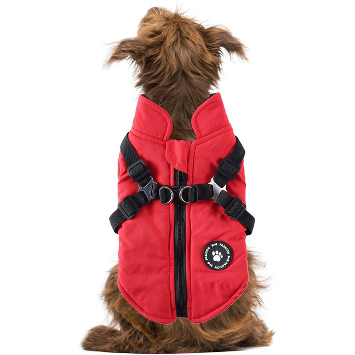 Зимовий теплий одяг для собак - водонепроникна куртка з шлейкою та D-посиланнями, тепла жилетка для цуценят, маленьких, середніх та великих собак (червоний, 2XL)
