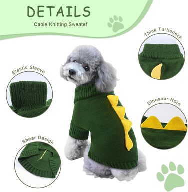 Пуловер NACOCO на Halloween з динозавром для собак – святковий пуловер для домашніх тварин, костюм дракона, одяг для цуценят, зручний, теплий, в'язаний, для котів та собак, теплий зимовий костюм