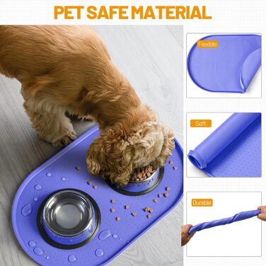 Водонепроникний силіконовий килимок для годівлі собак та котів з високим бортиком, захист від розливу, розміри 48.3 x 19 дюймів та 32 x 24 дюйми