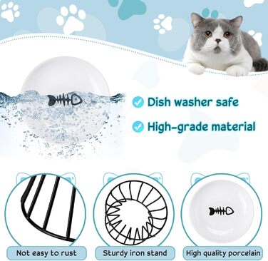 Набір мисок для котів Roshtia з кераміки на металевому підставці, 4 шт. (Чорний, візерунок 