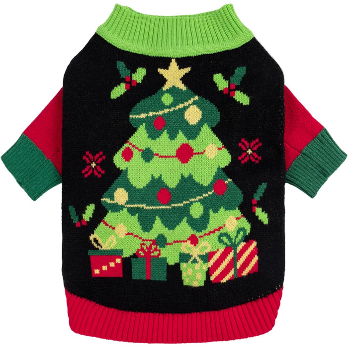 Теплий зимовий пуловер для собак Fitwarm, чорний, червоний, зелений, X-Large, різдвяний костюм для собак