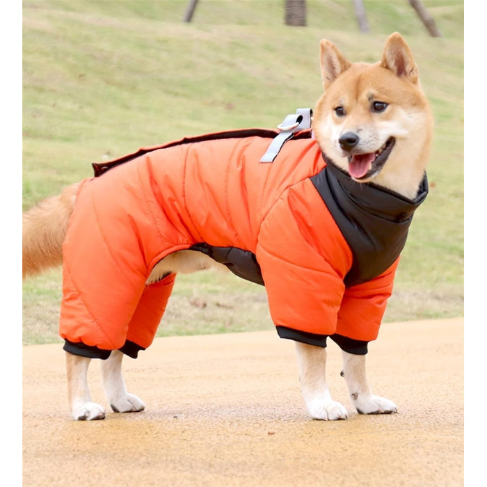 Теплий флісовий зимовий одяг для собак з отвором для шлейки, водонепроникна куртка для маленьких, середніх та великих собак (M, X-Large, Orange)