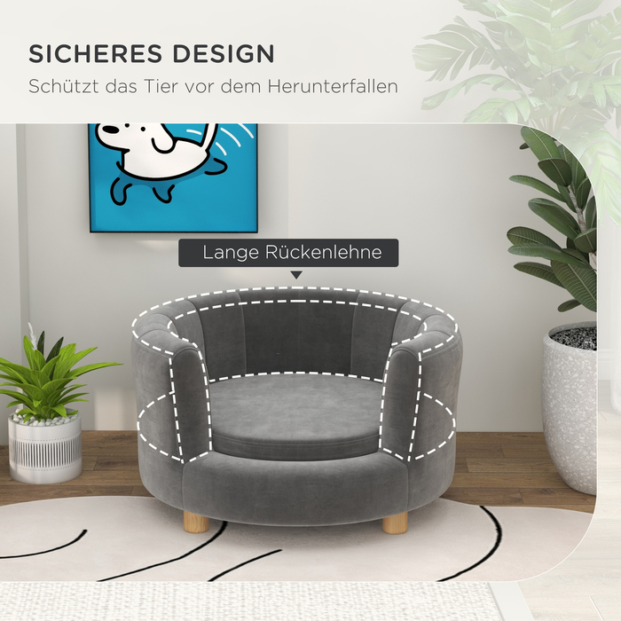 PawHut Dog Sofa Мийний диван для домашніх тварин зі спинкою та дерев'яними ніжками для маленьких собак до 45 кг у сірому кольорі