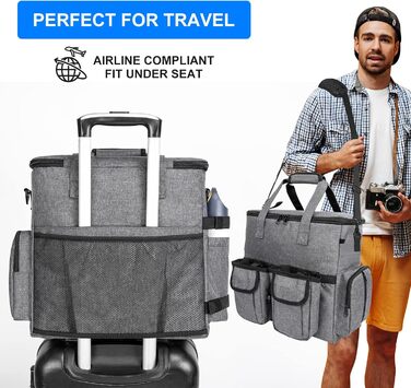 Сумка-переноска для собак Modoker, схвалена авіакомпаніями, органайзер для домашніх тварин з плечовим ременем, 2 контейнери для корму для собак, 2 складні миски для собак, темно-сірий