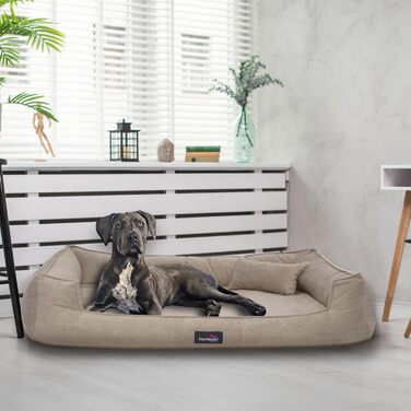 Ортопедичне ліжко для собак Tierlando® Bruce з знімним та пральним велюровим покриттям, диван для собак середніх та великих порід, розмір: 110x90см, колір: оливковий