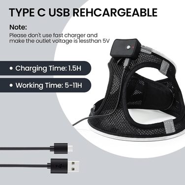 Світловідбиваючий нашийник для собак з LED-підсвічуванням PcEoTllar, перезаряджається, дихаючий, для маленьких та середніх собак, зелений (3 режими) (S, чорний (9 режимів))