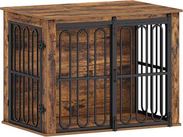 Дерев'яний вольєр для собак, 81 см, вольєр-стілець для дому, 2 двері, ковзні дверцята, для маленьких та середніх собак, міцний, 81 × 55 × 62,4 см, білий (коричневий)