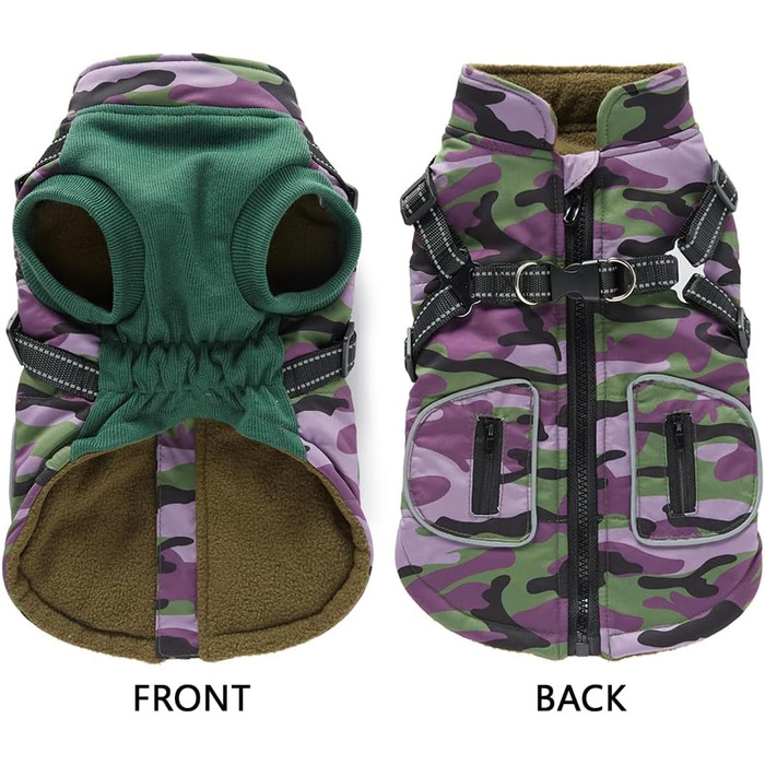 Водонепроникна куртка для собак з шлейкою, тепла жилетка, вітрозахисна куртка, відображаючий сніговий костюм для цуценят, дрібних та середніх собак (Purple,M)