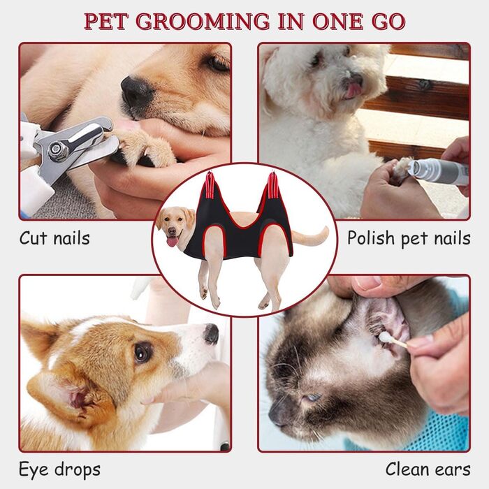 Гамак для догляду за котами та собаками 12-в-1 з гребінцем, пилочкою та кусачками для нігтів, інструмент для стрижки нігтів, купання, догляду за вухами та миття
