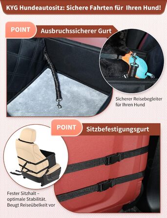 Автокрісло для собак KYG - Стабільне, водонепроникне, неслизьке та стійке до подряпин - для собак малого та середнього розміру - на переднє та заднє сидіння (Чорний) 6696