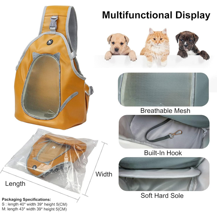 PETCUTE Сумка-переноска для собак та котів, складна, для маленьких тварин, з ременем безпеки, для прогулянок на вулиці (M, помаранчевий+коричневий)