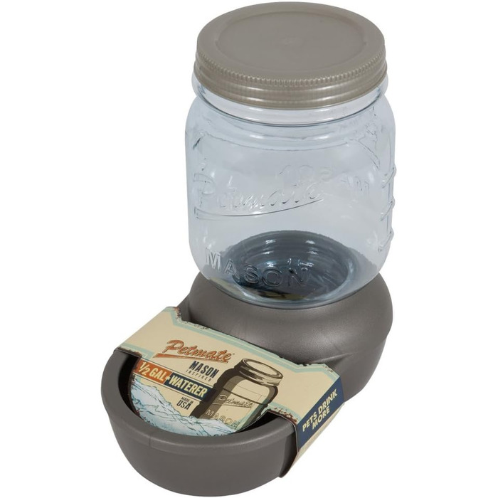 Поїльник для води Petmate Mason, 0.5 л, сріблястий