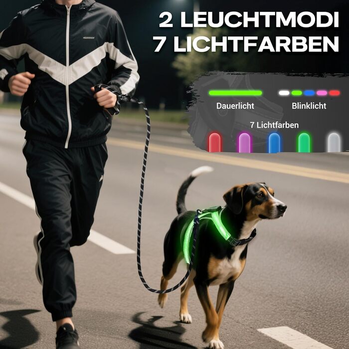 LED нашийник для собак з повідком, світловідбиваючий, перезаряджуваний, для нічних прогулянок