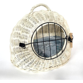 Тігана Корб-печеринка для котів, корзина-лежанка з ротангу, біла (45 см + подушка)