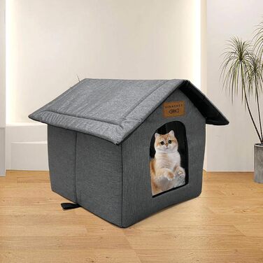 Vinnypet Будиночок для котів і собак, утеплений, водонепроникний, для вулиці, з плюшевою подушкою, зимовий, 45x40x45 см