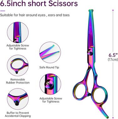 Набір ножиць для грумінгу собак 6-в-1: прямі, зігнуті, для стрижки та розрідження шерсті