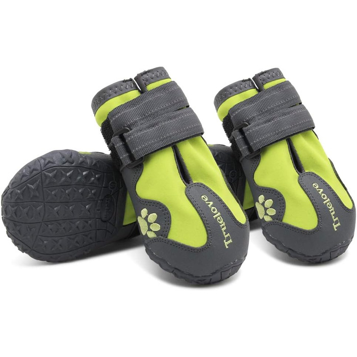 Водонепроникні чоботи для собак Truelove, 4 шт. в упаковці, зелені, з світловідбиваючими ременями