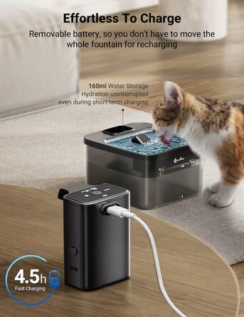 Автоматичний котячий фонтан DownyPaws, 2,5 л, бездротовий, з датчиком руху, BPA-free, чорний, 6 фільтрів