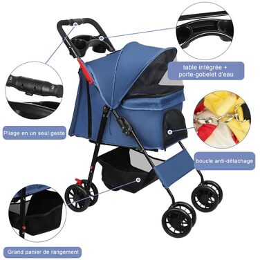 Дитяча коляска для собак та котів Homewell, складна, з ременями через плече, багажником та тримачем для напоїв, до 20 кг (блакитна)