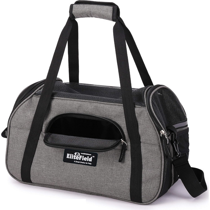 Транслювач для тварин EliteField, XL, для собак, котів, цуценят, схвалений авіакомпаніями, м'які бокові стінки, сірий