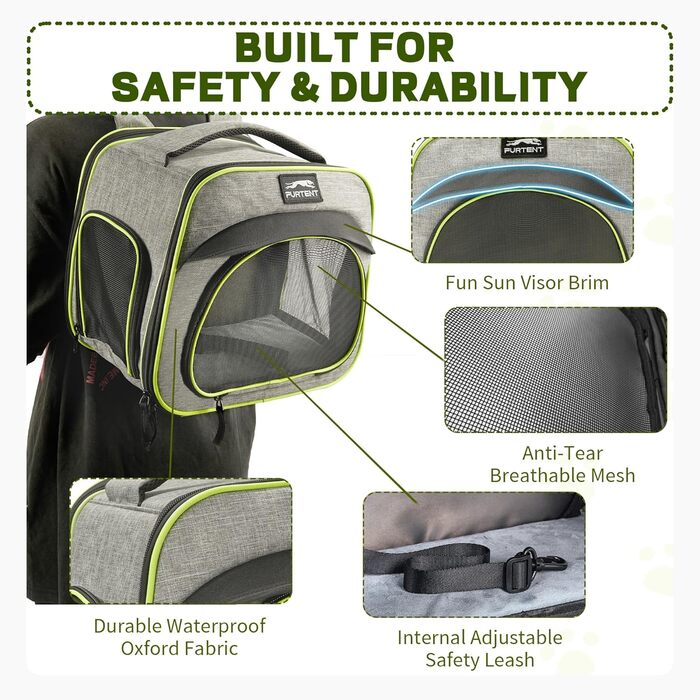 Сумка-переноска для тварин, складна, дихаюча, з леєрою, для цуценят, кошенят, морських свинок (до 3,6 кг), сіро-зелена