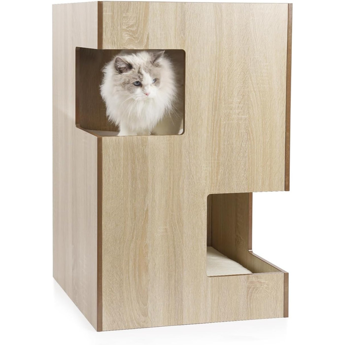 Преміум будиночок для кота з дерева, замок-вежа з лежаками, 50 x 50 x 80 см, темно-сірий (бежевий)