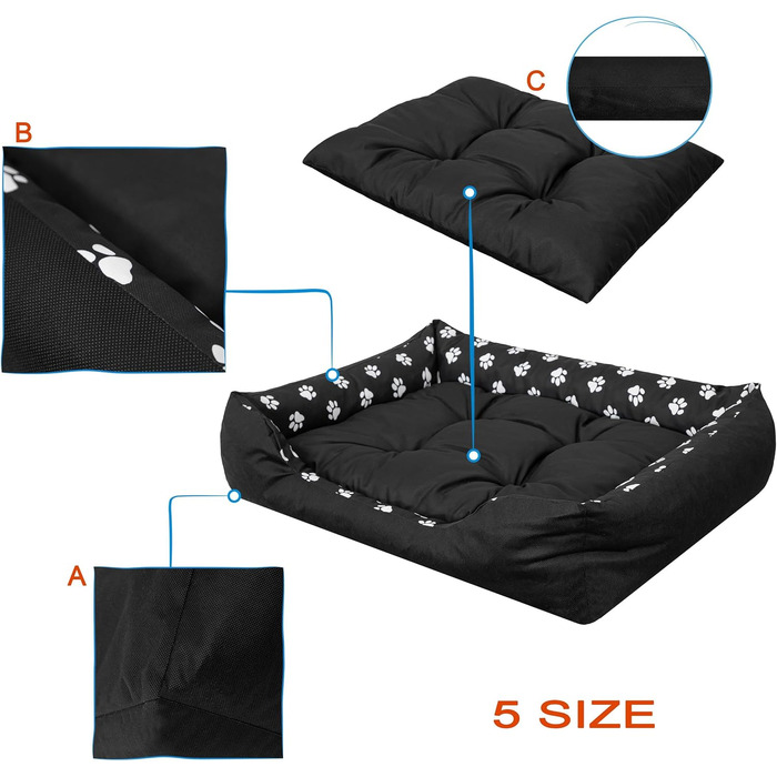 М'яке ліжко для собак та котів, 84x65 см, чорне. Зручне, з піднятими бортиками, легко миється.