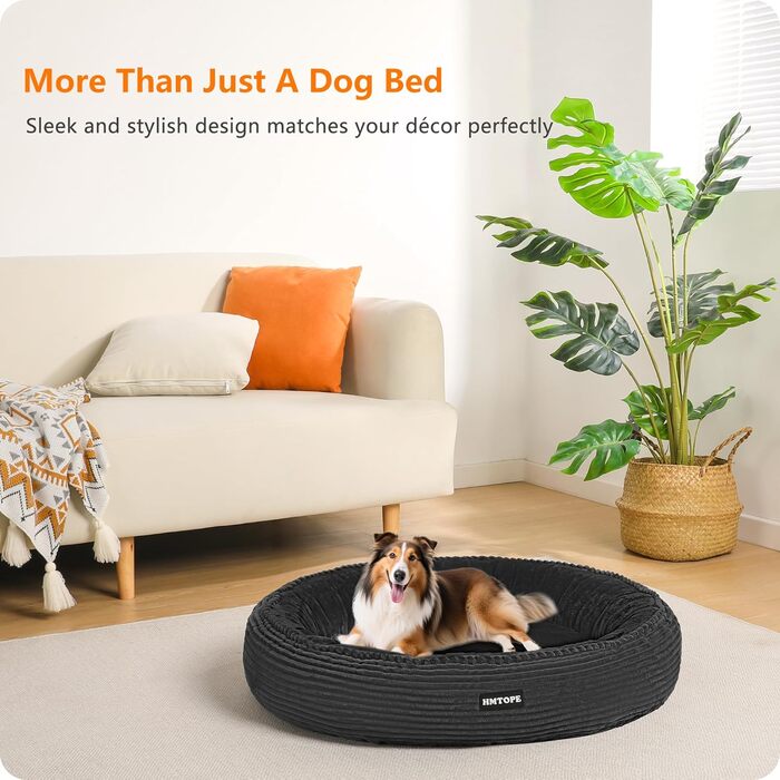 Кругле ліжко для собак середніх порід, котяче ліжко, м'яке, зручне, корзина для собак, донат, ліжко для собак, знімний, антиковзаючий, Ø 80 см, темно-сірий, розмір 80 x 80 x 20 см