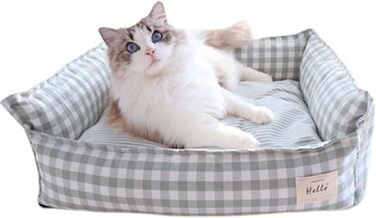 Килимок для собак/кішок, бавовняний льон, в клітинку, дихаючий, з неслизьким дном, заспокійливий, знімний матрац, розмір S, кольору абрикос