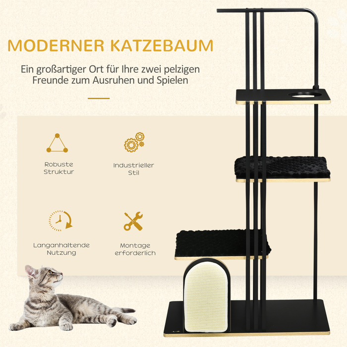 PawHut Cat Tree 170см Велике котяче дерево з подушкою, дошка для кігтеточок, 3 платформи, сталеві меблі для кішок у чорному кольорі| Аосом