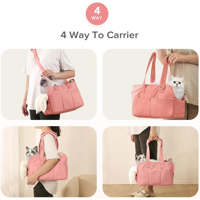 Трансформер для котів та собак, переноска для тварин, м'яка, складна, для маленьких та середніх котів, цуценят до 6,8 кг, миється, дихає, переноска для цуценят 16.5'L x 7.5'W x 12.5'H (15'L x 7'W x 10'H, рожева)