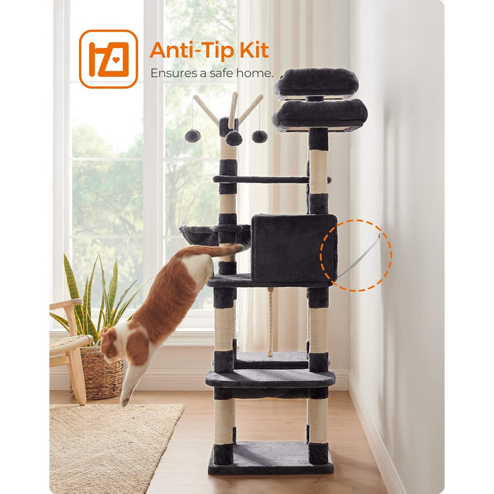 Дряпак для котів XXL, котячий будинок 164 см, димчасто-сірий, PCT087G01