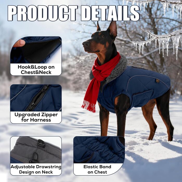 Зимовий теплий халат для собак EMUST, флісова підкладка, для холодної погоди, тепла куртка для собак, розмір XXXL, темно-синій
