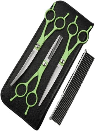 Набір для стрижки собак: 4 інструменти (пряма, вигнута, проріджуюча), шкіряна сумка. Підходить для тіла, морди, вух, хвоста.