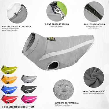 Водонепроникні куртки для собак, зимові теплі одяг для тварин, куртки для собак, одяг для собак, світловідбиваючий одяг, жилет для цуценят з шлейкою, отвір для маленьких, середніх та великих собак (Сірий, 2XL)