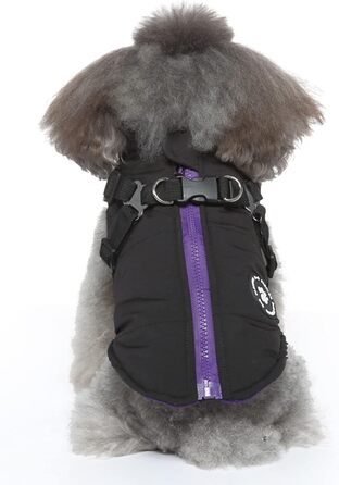 Зимові куртки, жилети та шлейки для собак, чорний колір (M). Куртки 2-в-1, без тягнучки, підходять для цуценят, собак маленьких та середніх порід.