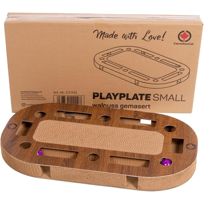 Інтерактивний ігровий майданчик для котів CanadianCat PlayPlate 65x35x5,8 см з інтегрованим картонним кігтеточкою, дерев'яний дизайн