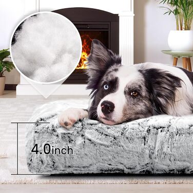 Лежанка для собак Deluxe, сіра, 76x56x8 см. М'яка, для великих собак, з щільного плюшу. Лежанка у ворітку для собак, зручна та тепла.