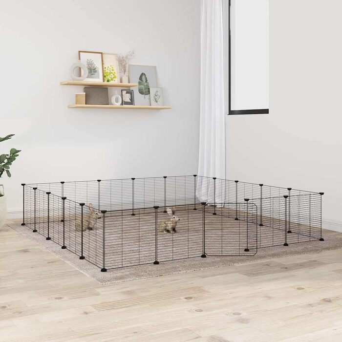 Клітка для домашніх тварин vidaXL, 20 секцій, з дверима, 35x35 см, чорна, сталева, для кроликів, цуценят, вигульна, вольєр