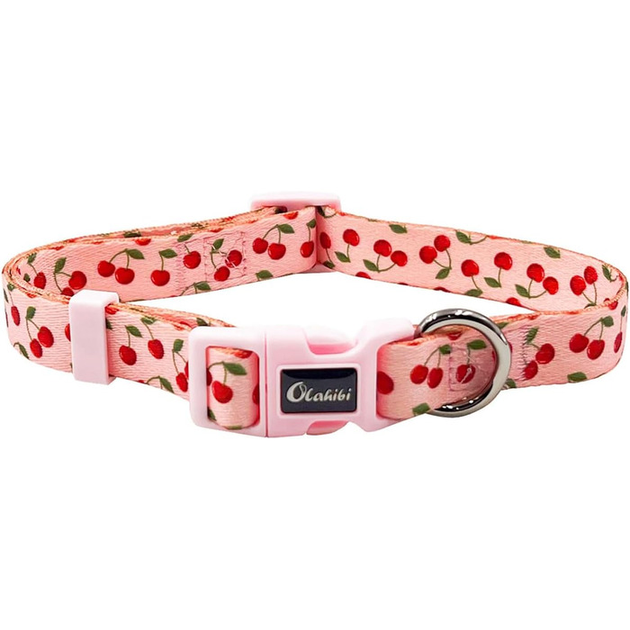 Нашийник та поводок для собак Olahibi з милим вишневим візерунком, поліестер, 1,5 м, для великих собак (L, рожева вишня) L комплект
