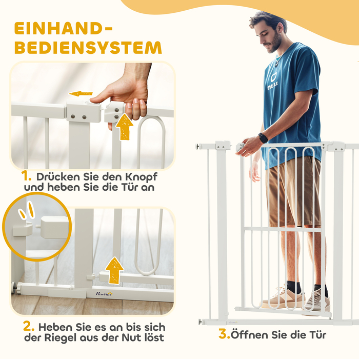 PawHut Dog Door Guard, 76-104 см Бар'єр без свердління, Сталеві сходові ворота, Захист сходів, Захисні ворота, Захисні ворота для сходів, Двері, Передпокій, Білий | Аосом
