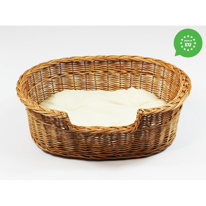 Плетене ліжко для собак та котів з лози, 43x28x10/14 см, з подушкою (47x32x15 см)