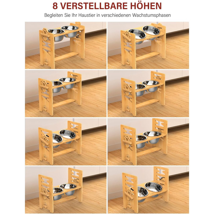 Підвищена годівниця для собак Vantic з підставкою, регульована годівниця для собак і котів, міцна годівниця-стійка з 2 нержавіюних мисок та неслизькими ніжками (для великих собак, бамбук)