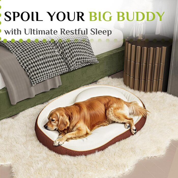 Ортопедичне собаче ліжко XXL з подушкою – комфортне собаче ліжко-софа з піною з пам'яті, знімний та пральний чохол – для великих собак, міцне та затишне, помаранчеве